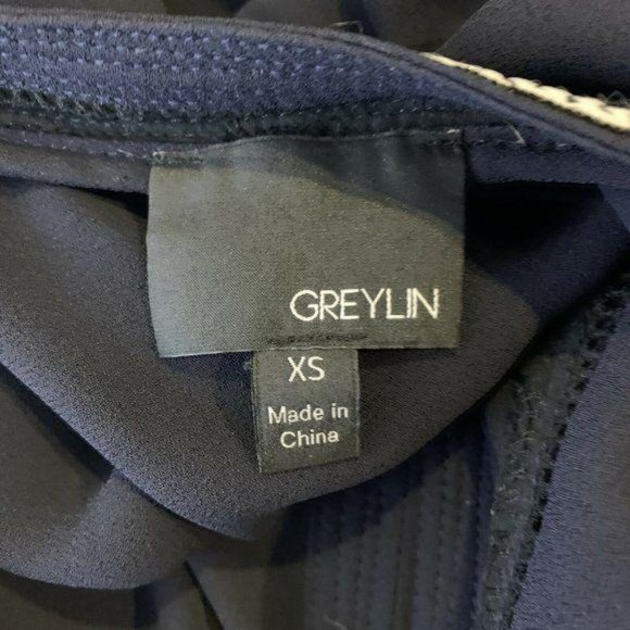 GREYLIN Split Neck Long Sleeve Crochet Trim Blouse - Picture 9 of 11